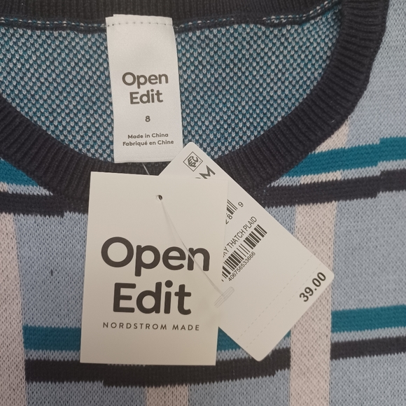 NWT Nordstrom  Open Edit Youth Blue Plaid Sweater 100% Cotton Size 8 - Picture 3 of 9